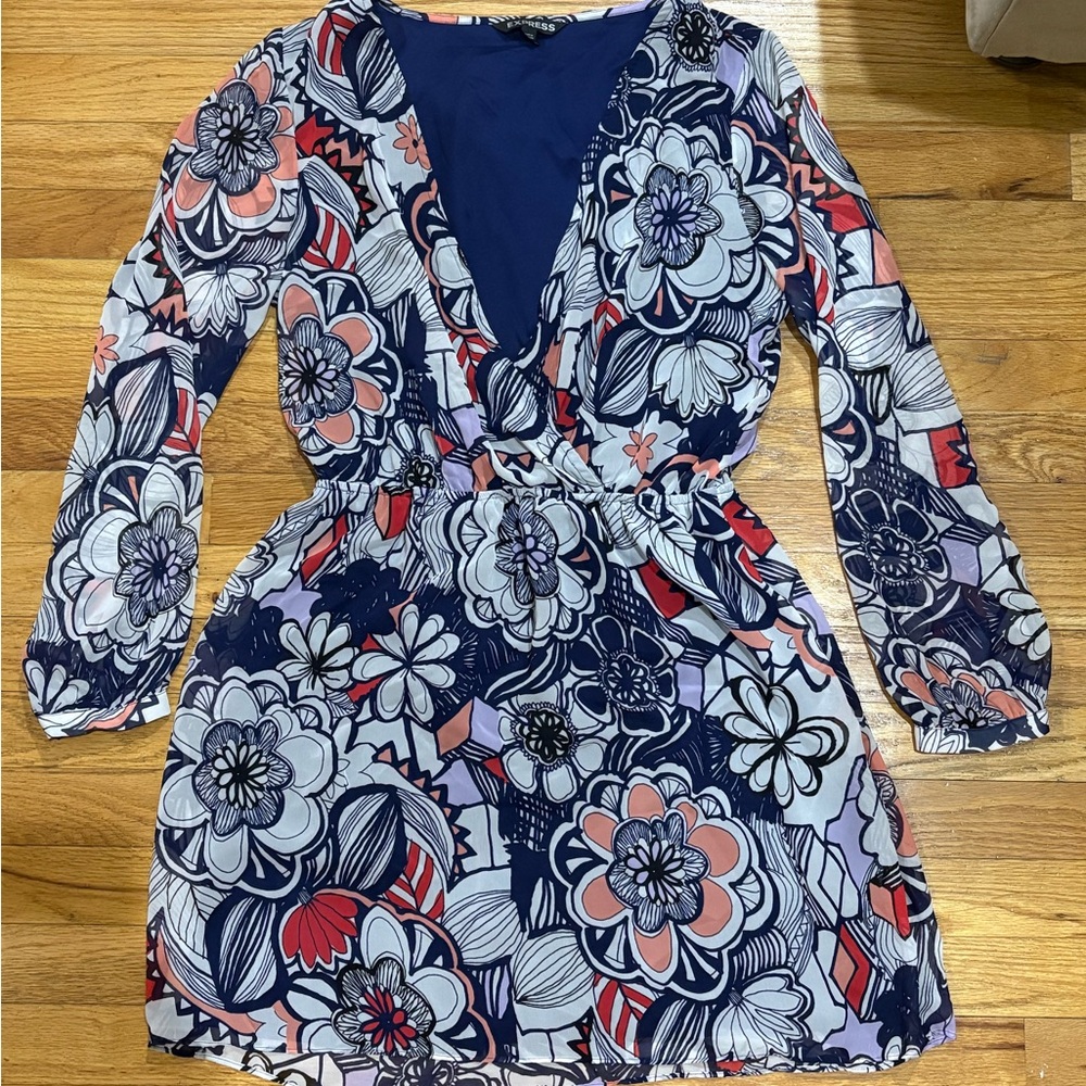 Express Multicolor Floral Long Sleeve Dress